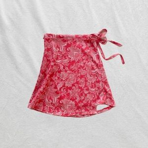 pink floral white wrap skirt bow tie